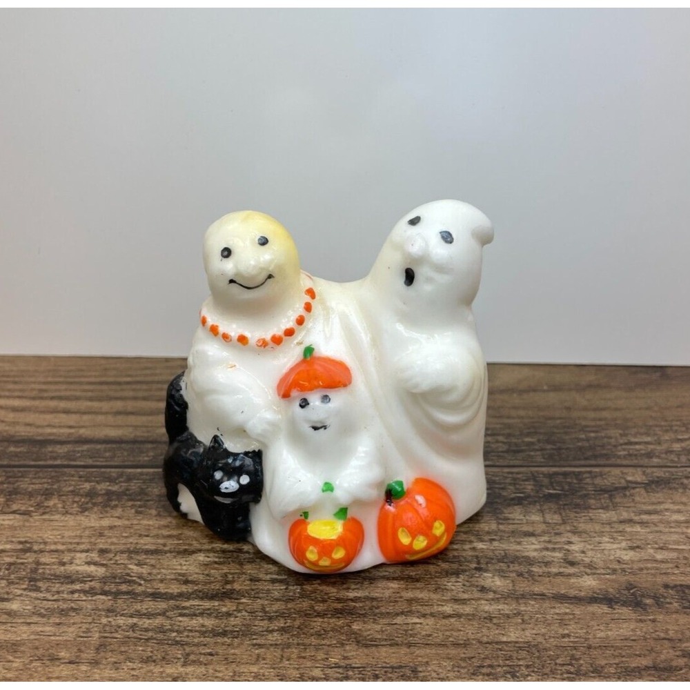 Vintage Halloween 3.5" Figural Ghost Family Candle Pumpkin Black Cat Bat